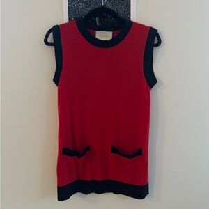 Gucci Vibrant Red and Navy Knit Sleeveless Sweater
